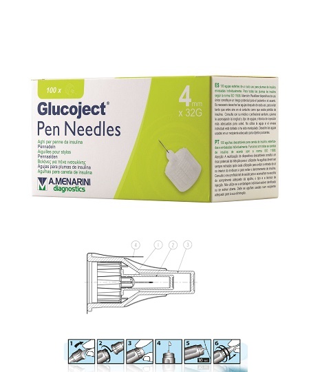 AGO PER PENNA DA INSULINA GLUCOJECT LUNGHEZZA 4 MM GAUGE 32 100 PEZZI - Farmastop