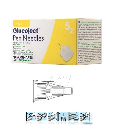 AGO PER PENNA DA INSULINA GLUCOJECT LUNGHEZZA 5 MM GAUGE 31 100 PEZZI - Farmastop