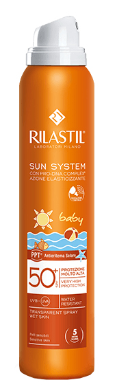 RILASTIL SUN SYSTEM BABY PPT SPF 50+ TRANSPARENT SPRAY WET SKIN 200 ML - Farmastop