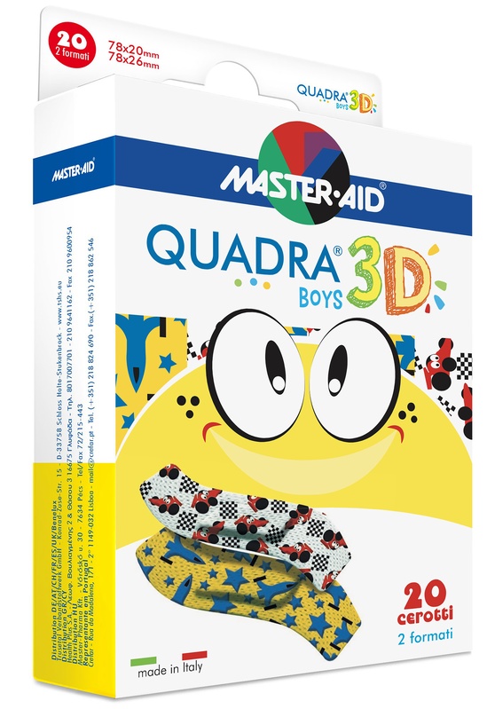 CEROTTO MASTER-AID QUADRA 3D BOYS 20 PEZZI ASSORTITI - Farmastop