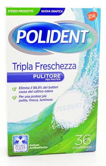 POLIDENT TRIPLA FRESCHEZZA 36 COMPRESSE - Farmastop