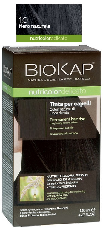 BIOKAP NUTRICOLOR DELICATO 1,0 NERO NATURALE TINTA TUBO + FLACONE - Farmastop