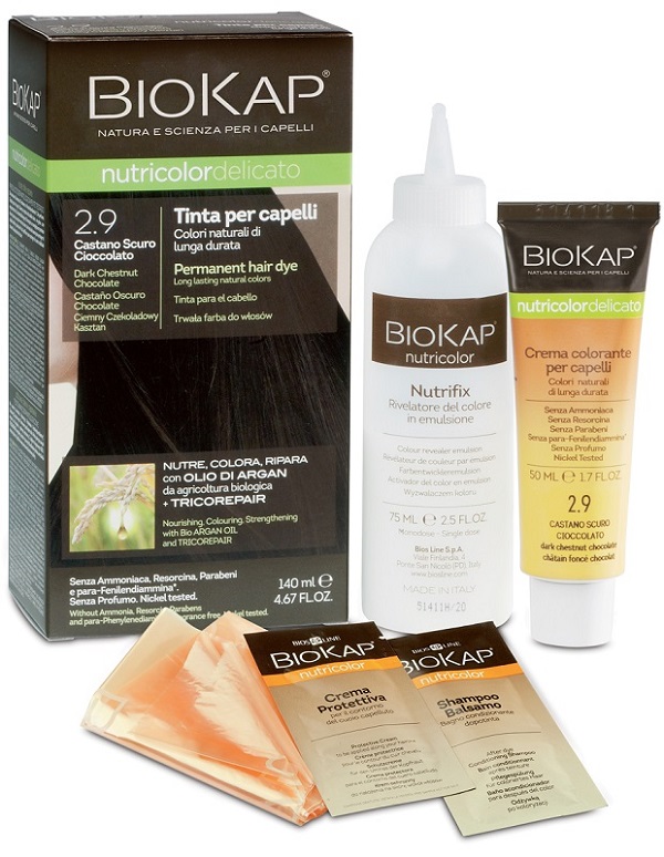 BIOKAP NUTRICOLOR DELICATO 2,9 CASTANO SCURO CIOCCOLATO TINTA TUBO + FLACONE - Farmastop