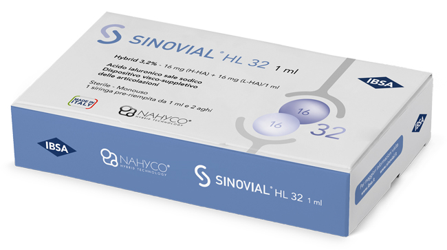 SIRINGA INTRA-ARTICOLARE SINOVIAL HL 32 ACIDO IALURONICO SALE SODICO 16MG H-HA + 16MG H-LA/1ML + AGO 22 GAUGE + AGO 29 GAUGE - Farmastop