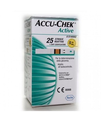 STRISCE MISURAZIONE GLICEMIA ACCU-CHEK ACTIVE STRIPS 25 PEZZI INF RETAIL - Farmastop