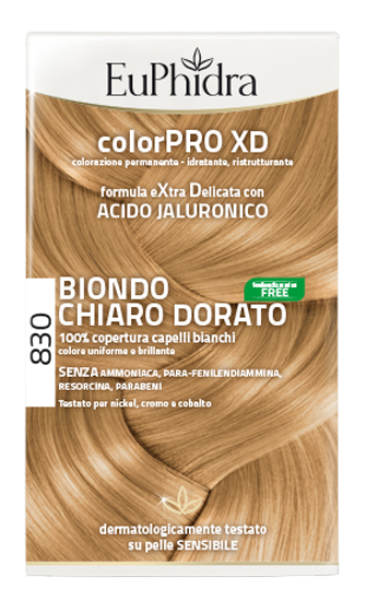 EUPHIDRA COLORPRO XD 830 BIONDO CHIARO DORATO GEL COLORANTE CAPELLI IN FLACONE + ATTIVANTE + BALSAMO + GUANTI - Farmastop