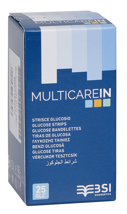 STRISCE MISURAZIONE GLICEMIA MULTICARE IN GLUCOSIO ELETTRODO 25 PEZZI - Farmastop