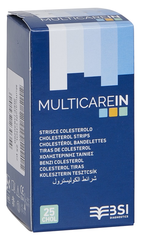 TEST COLESTEROLEMIA MULTICARE IN COLESTEROLO IN STRISCE CON ASPIRAZIONE CAPILLARE 25 PEZZI - Farmastop