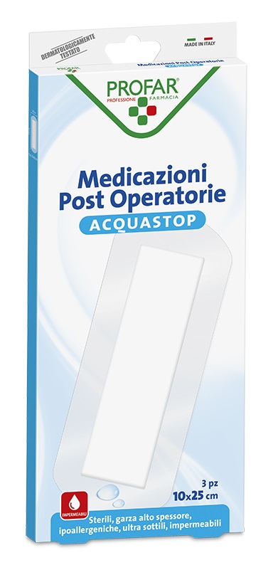 ACQUASTOP MEDICAZIONE POST OPERATORIA PROFAR MED 10X25 CM 3 PEZZI - Farmastop