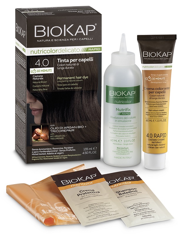 BIOS LINE  BIOKAP NUTRICOLOR DELICATO RAPID TINTA 4,00 CASTANO NATURALE 135 ML - Farmastop