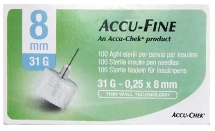 AGO PER PENNA DA INSULINA ACCU-FINE PEN NEEDLE ACCU-CHEK GAUGE 31 X 8MM 100 PEZZI - Farmastop