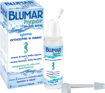 BLUMAR HYPER SPRAY NO GAS SOLUZIONE IPERTONICA DI ACQUA DI MARE E ACQUA TERMALE PER IGIENE NASO E ORECCHIO 50 ML - Farmastop