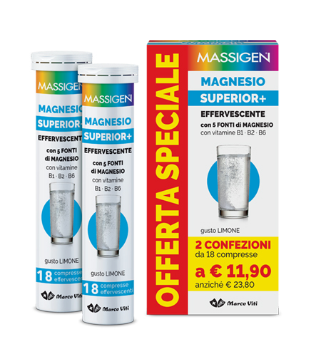 MASSIGEN MAGNESIO SUPERIOR 18+18 COMPRESSE EFFERVESCENTI - Farmastop