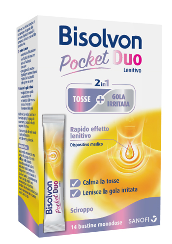 BISOLVON DUO POCKET LENITIVO TOSSE + GOLA IRRITATA A BASE DI MIELE E ALTEA 14 BUSTINE MONODOSE 10 ML - Farmastop