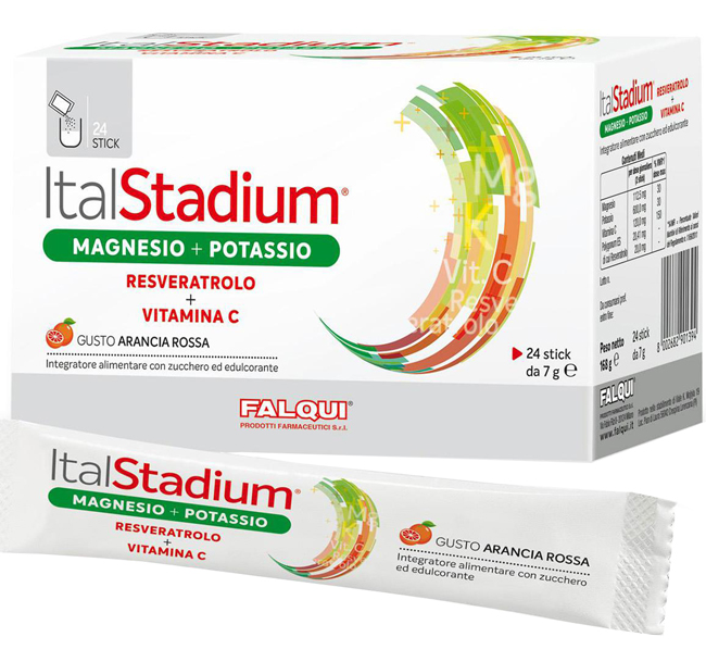 ITALSTADIUM MAGNESIO POTASSIO RESVERATOLO VITAMINA C ARANCIA ROSSA 24 STICK - Farmastop