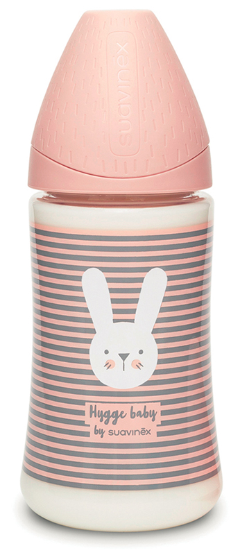 SUAVINEX HYGGE BIBERON DA 270ML 3 POSIZIONI S CONIGLIO RIGHE ROSA - Farmastop