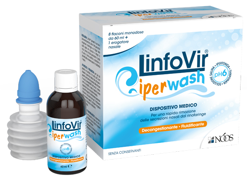 LINFOVIR IPERWASH SOLUZIONE SALINA IPERTONICA TAMPONATA 8 FLACONI DA 60 ML + 1 EROGATORE NASALE - Farmastop
