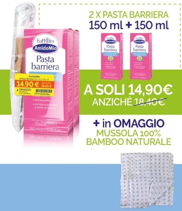 EUPHIDRA AMIDOMIO PASTA BARRIERA 2X150 ML + MUSSOLA GADGET - Farmastop