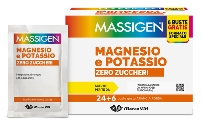 MASSIGEN MAGNESIO POTASSIO ZERO ZUCCHERO 24 BUSTINE + 6 BUSTINE - Farmastop