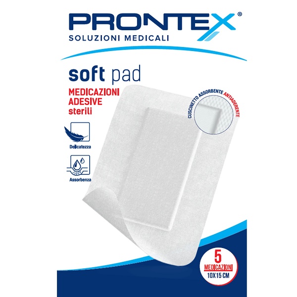 MEDICAZIONE ADESIVA STERILE PRONTEX SOFT PAD 10X15 CM 5 PEZZI - Farmastop