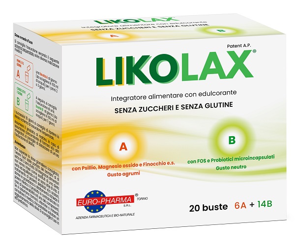 LIKOLAX 6 BUSTINE A 5 G GUSTO AGRUMI + 14 BUSTINE B 3 G GUSTO NEUTRO SENZA GLUTINE - Farmastop