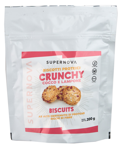 SUPERNOVA CRUNCHY BISCUITS LAMPONE E COCCO 200 G - Farmastop