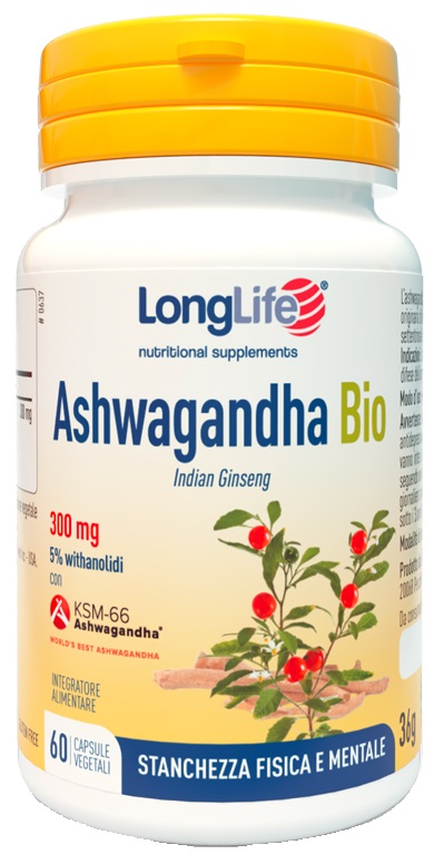 LONGLIFE ASHWAGANDHA BIO 5% 300 MG 60 CAPSULE VEGETALI - Farmastop