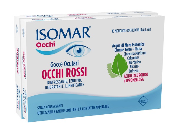 ISOMAR OCCHI ROSSI GOCCE OCULARI ACIDO IALURONICO 0,20% 10+10 FLACONCINI - Farmastop