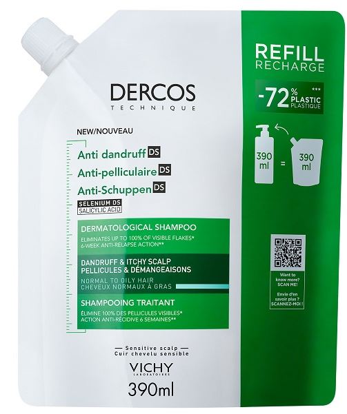 DERCOS TECHNIQUE SHAMPOO ANTIFORFORA DS GRASSI REFILL 390 ML - Farmastop