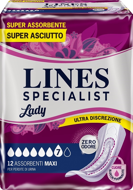LINES SPECIALIST MAXI X 12 AUSILIO ASSORBENTE SAGOMATO UTILIZZABILE CON L'AUSILIO DI MUTANDA ELASTICIZZATA RIUTILIZZABILE - Farmastop