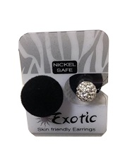 ORECCHINO STERILE BJE603 CRYSTAL BALL/BLACK VELV - Farmastop