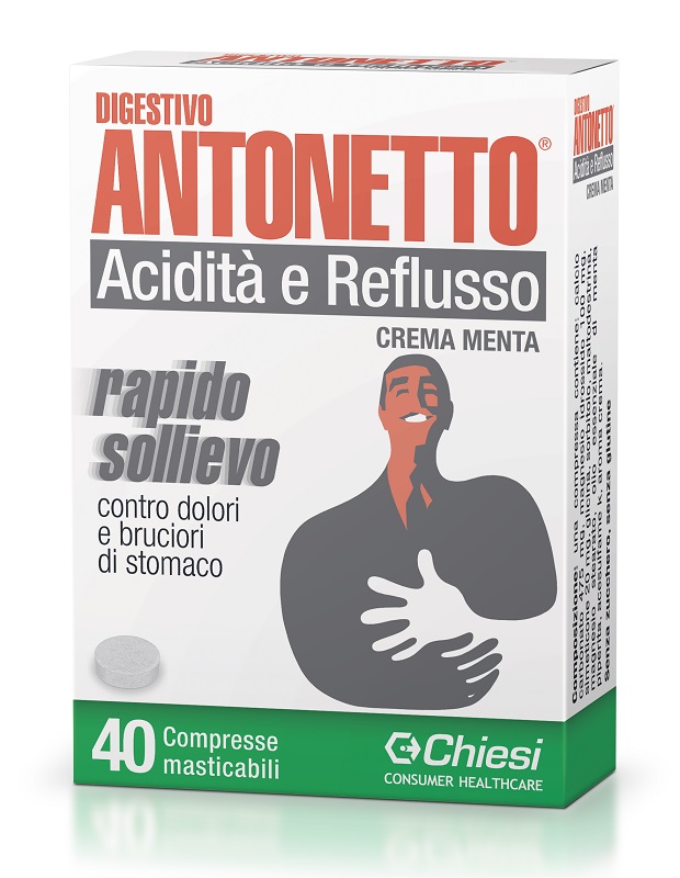 DIGESTIVO ANTONETTO ACIDITA' E REFLUSSO CREMA ALLA MENTA 40 COMPRESSE MASTICABILI - Farmastop
