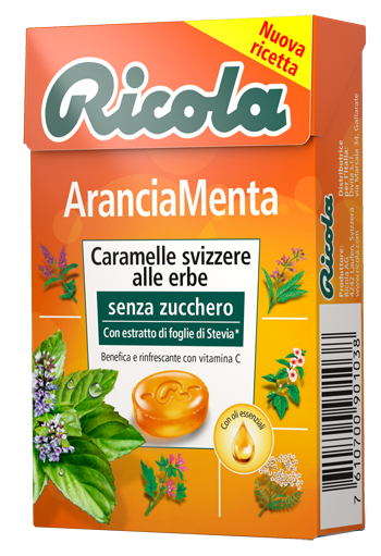 RICOLA ARANCIA MENTA SENZA ZUCCHERO 50 G - Farmastop