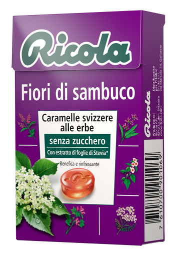 RICOLA FIORI DI SAMBUCO SENZA ZUCCHERO 50 G - Farmastop