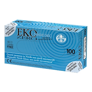 GUANTO MONOUSO IN NITRILE BLU SUPERFICIE MICRORUVIDA EKO ZERO PW SENZA POLVERE MISURA 9 LARGE 100 PEZZI - Farmastop