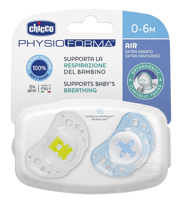 CHICCO SUCCHICCO AIR BOY SILICONE 0-6 MESI 2 PEZZI - Farmastop