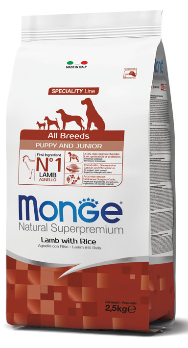 MONGE ALL BREEDS PUPPY AGNELLO & RISO 2500 G - Farmastop