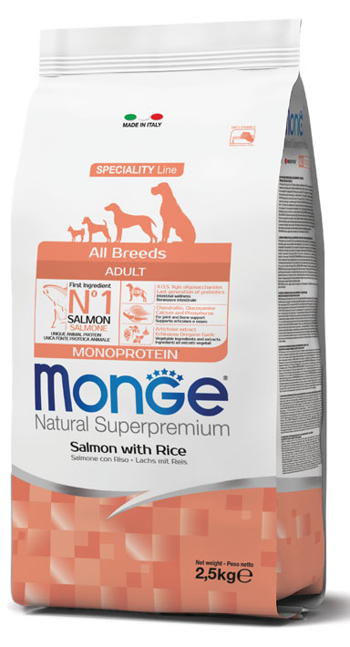 MONGE ALL BREEDS ADULT SALMONE & RISO 2500 G - Farmastop