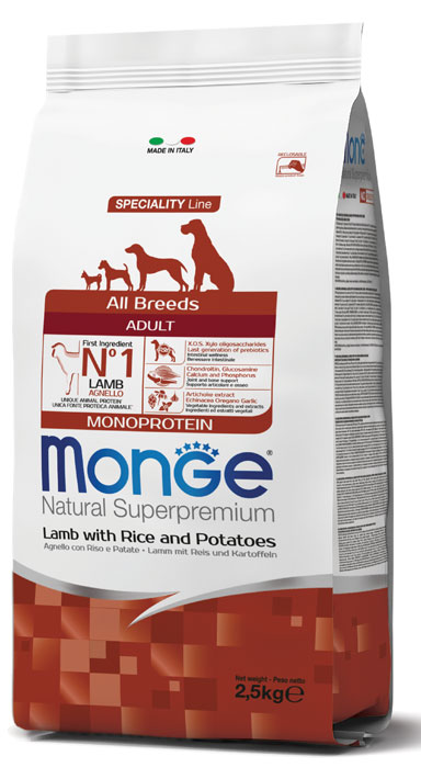 MONGE ALL BREEDS ADULT AGNELLO RISO & PATATE 2500 G - Farmastop