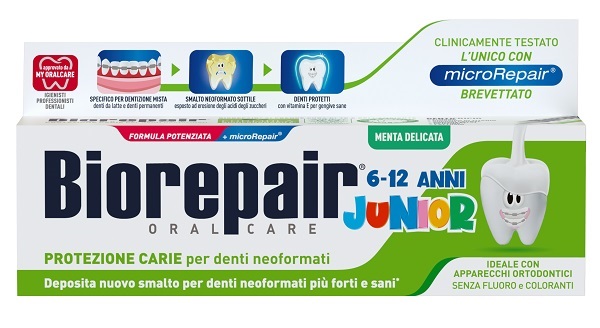 BIOREPAIR ORAL CARE JUNIOR 6-12 ANNI DENTIFRICIO PROTEZIONE ANTI CARIE SMALTO NEOFORMATO ALLA MENTA DELICATA 75 ML - Farmastop