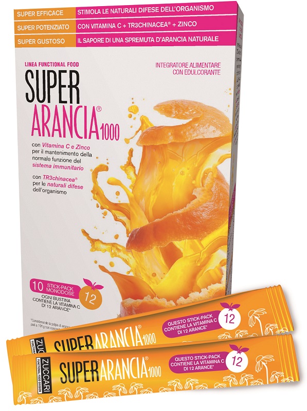 SUPER ARANCIA 1000 10 STICK PACK MONODOSE DA 3,7G INTEGRATORE ALIMENTARE CON EDULCORANTE - Farmastop
