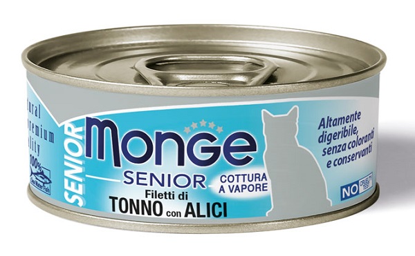 MONGE NATURAL QUALITY GATTO MONGE JELLY FILETTI DI TONNO/ACCIUGHINE SENIOR 80 G - Farmastop