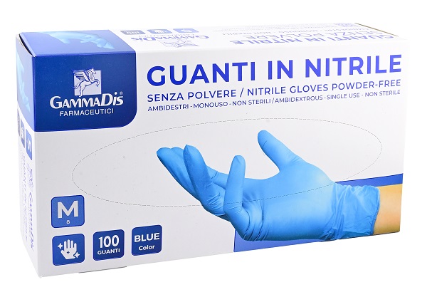 GUANTI NITRILE SENZA POLVERE MEDIUM 100 PEZZI GAMMADIS - Farmastop
