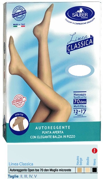 SAUBER AUTOREGGENTE OPEN TOE MAGLIA MICRORETE 70 DEN COLORE NEUTRO BEIGE TAGLIA 2 LINEA CLASSICA - Farmastop