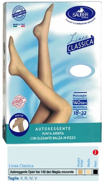 SAUBER AUTOREGGENTE OPEN TOE MAGLIA MICRORETE 140 DEN COLORE NEUTRO BEIGE TAGLIA 2 LINEA CLASSICA - Farmastop