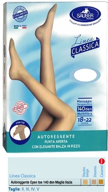 SAUBER AUTOREGGENTE OPEN TOE MAGLIA LISCIA 140 DEN COLORE NEUTRO BEIGE TAGLIA 2 LINEA CLASSICA - Farmastop