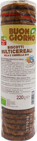 BISCOTTI MULTICEREALI MELA E CANNELLA BIO 220 G - Farmastop