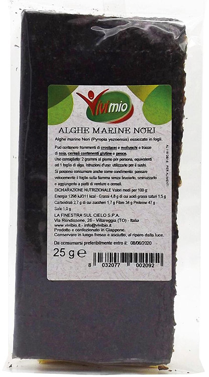 ALGHE NORI IN FOGLI PER SUSHI VIVIMIO 25 G - Farmastop