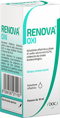 RENOVA OXI COLLIRIO SOLUZIONE OFTALMICA A BASE DI ACIDO IALURONICO 0,2% FLACONE DA 10 ML - Farmastop
