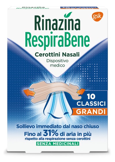 RINAZINA RESPIRABENE CEROTTI NASALI CLASSICI GRANDI CARTON 10 PEZZI - Farmastop